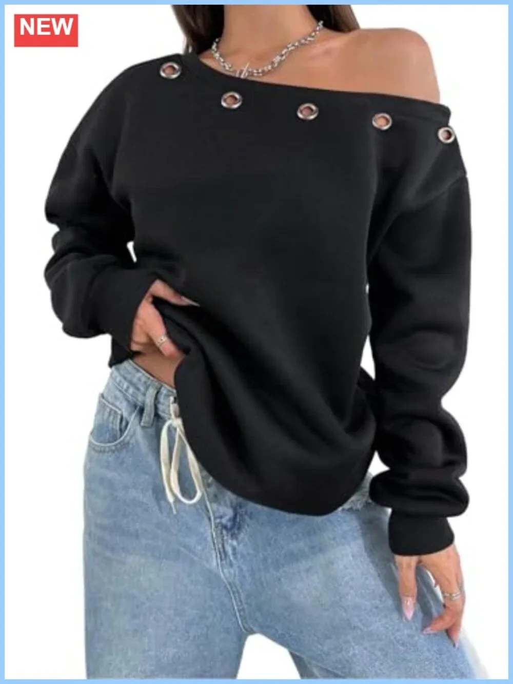 Off The Shoulder Sweatshirt Oversized Long Sleeve Cozy Pullover